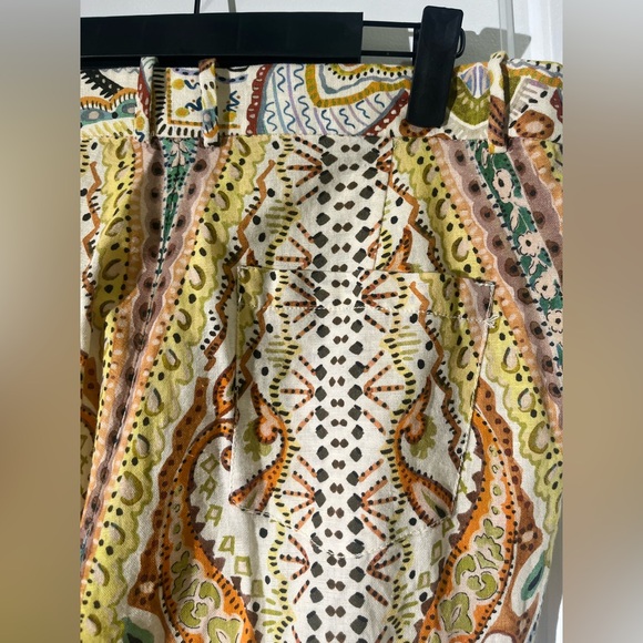 Zara Printed Linen Blend Wide Leg Pants - Boho Paisley Mandala - Sz Large - Picture 7 of 9